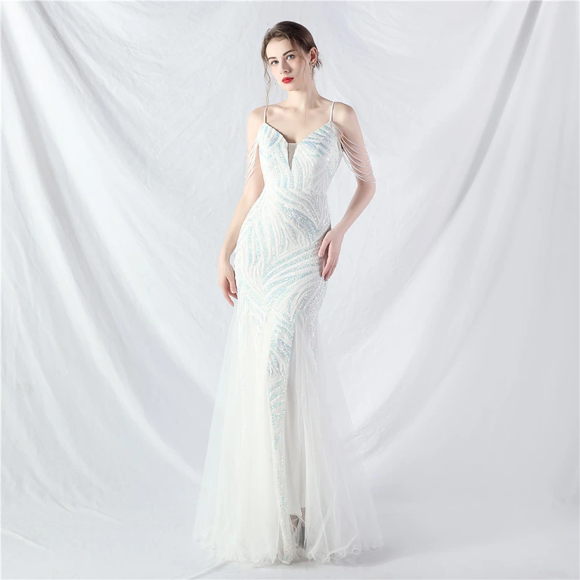 Layered Beads Spliced ​​Mesh High-End Evening Dress view 11