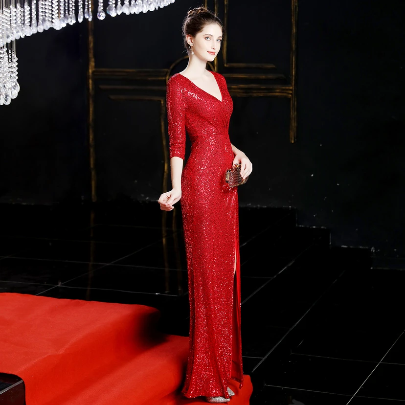 Elegantes, langes Paillettenkleid im Meerjungfrauenstil mit langen Ärmeln – ein echter Hingucker! view 15