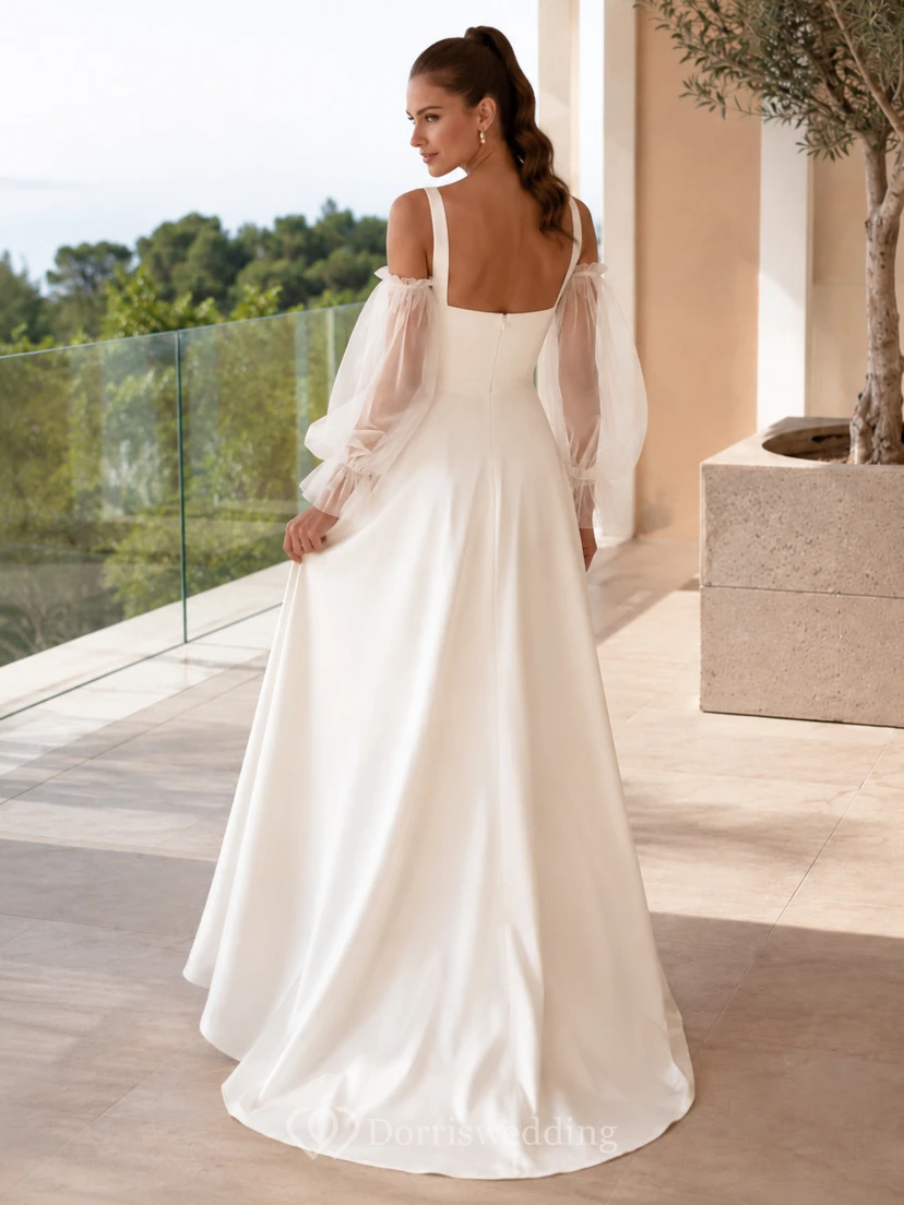 Abnehmbare Ärmel, eckiger Ausschnitt, Villa Terrace A-Linien-Kleid view 2