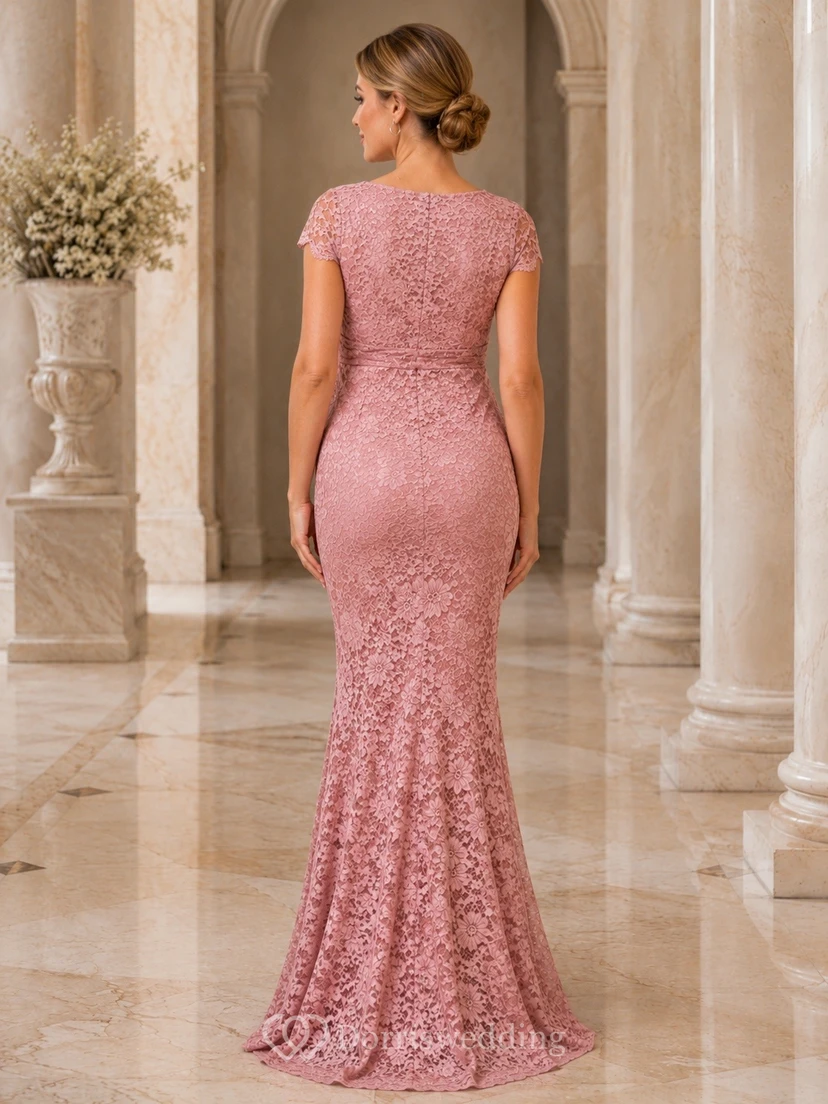 Maternity Short Sleeve Lace Mermaid Romantic Formal Evening Dress view 2