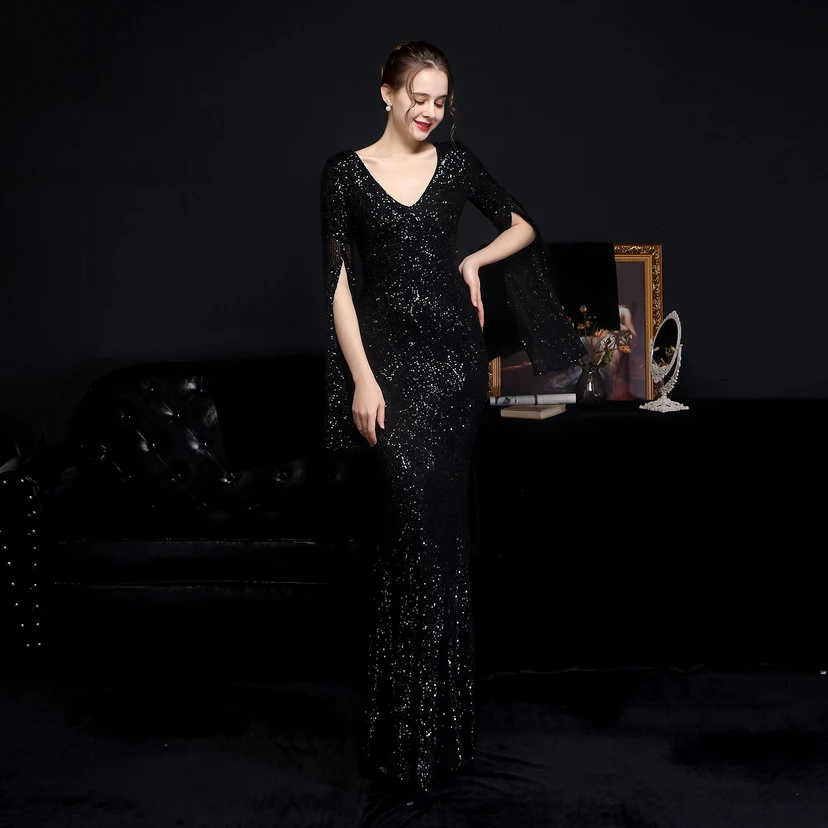 Robe de soirée élégante à sequins, longue, cintrée et sirène, idéale pour les réceptions et les célébrités. view 16