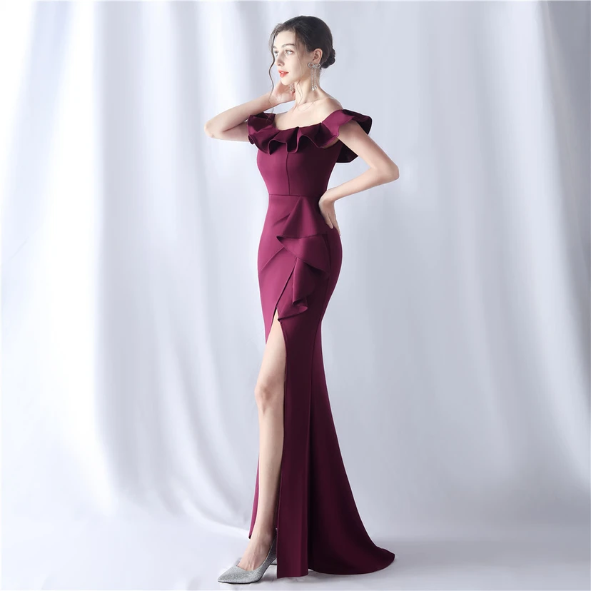 Exhibition Etiquette Bridesmaid Satin Sling Tube Top Evening Dress view 30