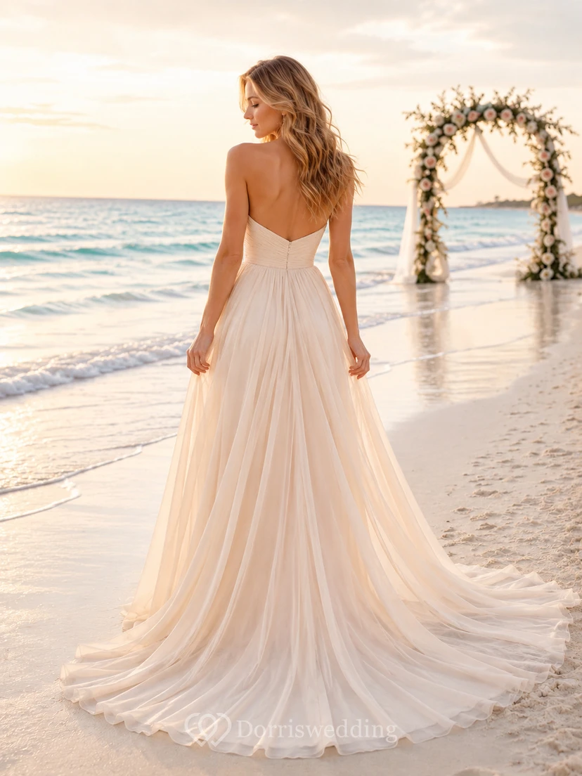 Champagne Beach Strapless Sweetheart Chiffon A-Line Bridal Dress view 2