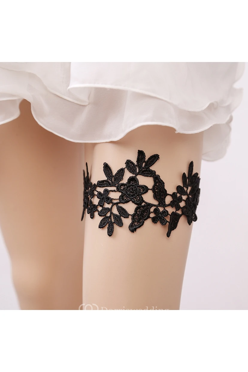 Hot Handmade Black Lace Applique Stretch Lace Garter Within Within 16-23inch view 2