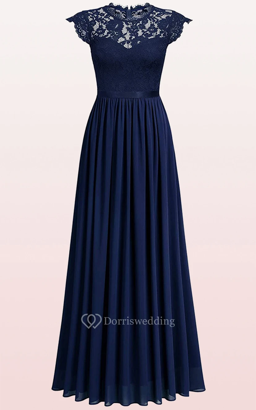 Romantisches Brautjungfernkleid aus Chiffon in A-Linie mit Muschelsaum und Falten view 3