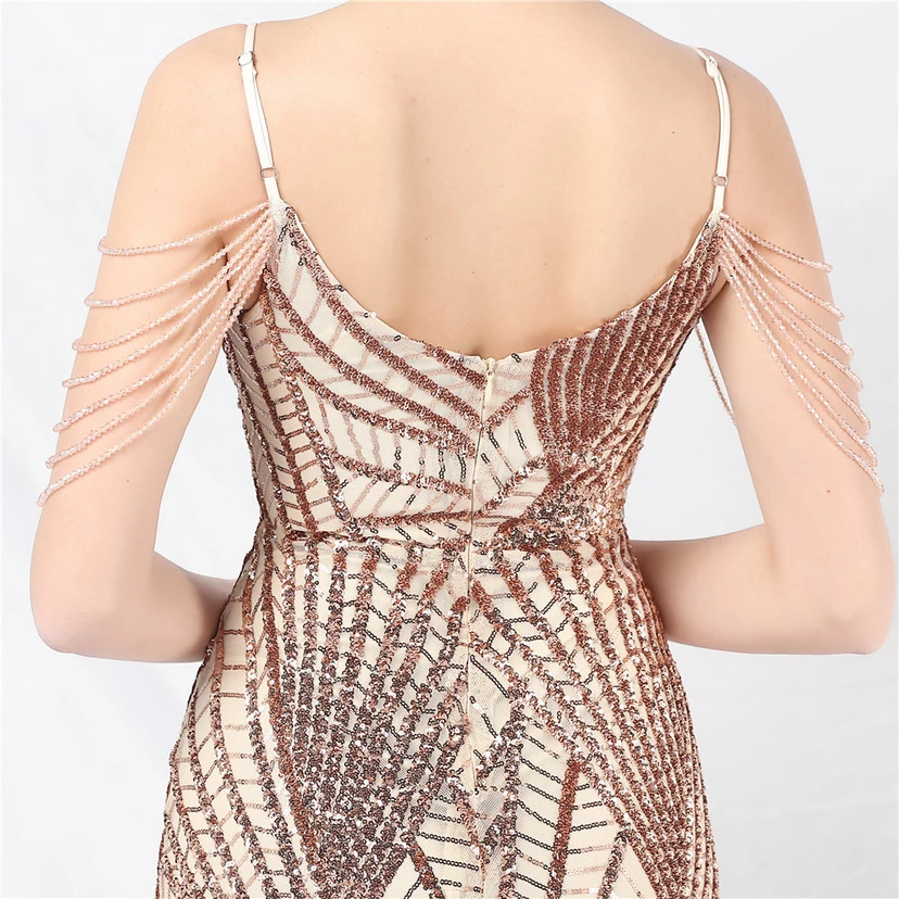 Robe de soirée ultra-résistante à rayures perlées et sequins view 7