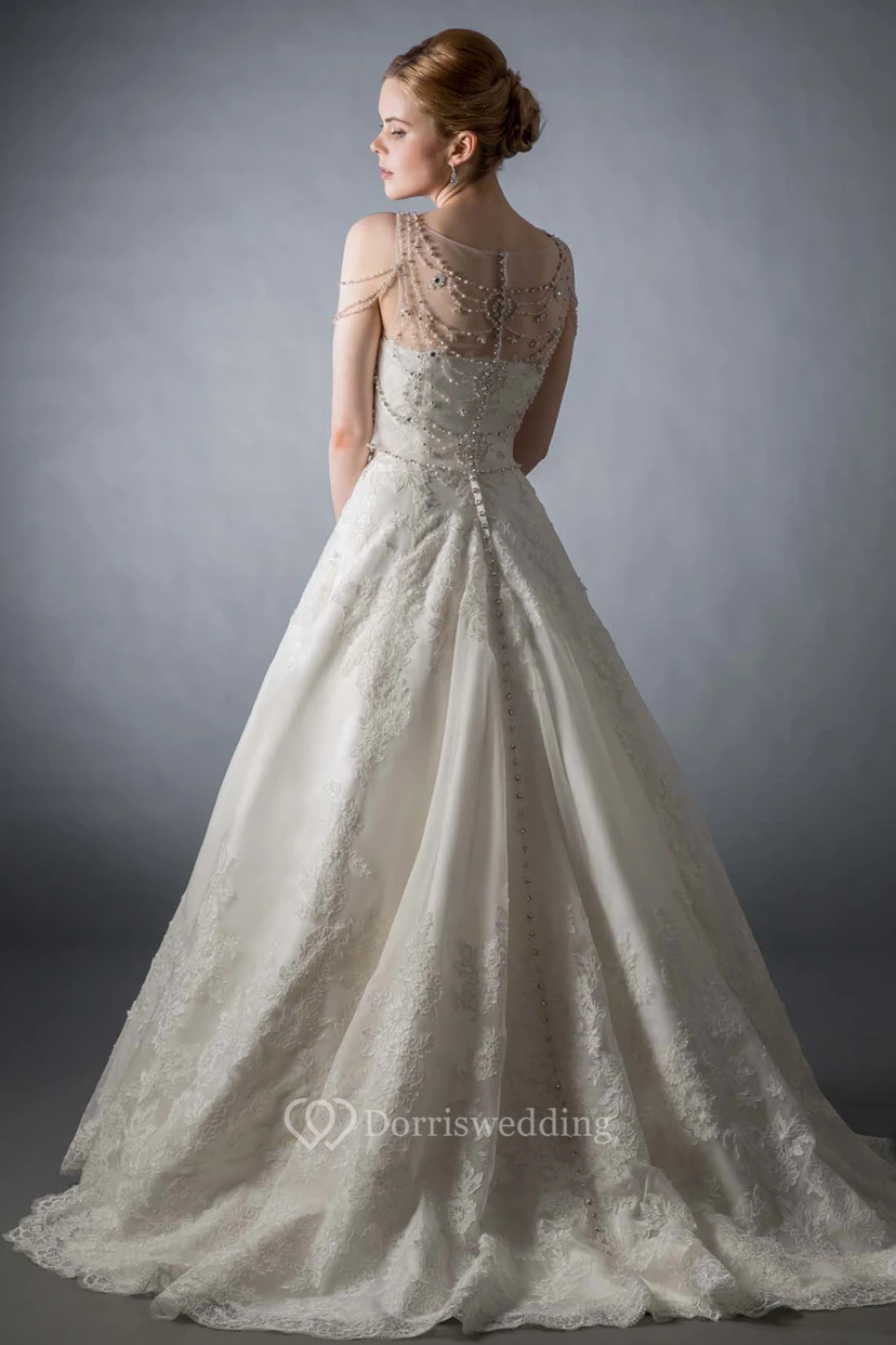 Maxi Scoop Beaded Lace Wedding Dress With Sweep Train And Illusion view 2