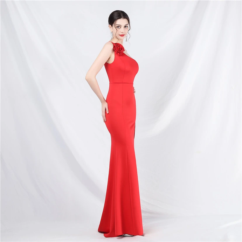 Unique Fashion Flower Design Simple And Elegant One-Shoulder Long Dress High-End Evening Dress view 12