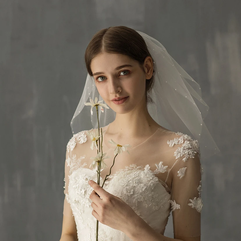 Two Tier Soft Beaded Shoulder Veil