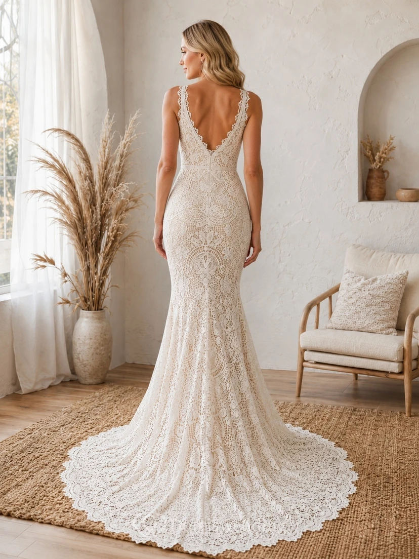 Elegantes, langärmeliges, hochgeschlossenes A-Linien-Brautkleid mit Bolero aus Spitze und Schleppe view 2