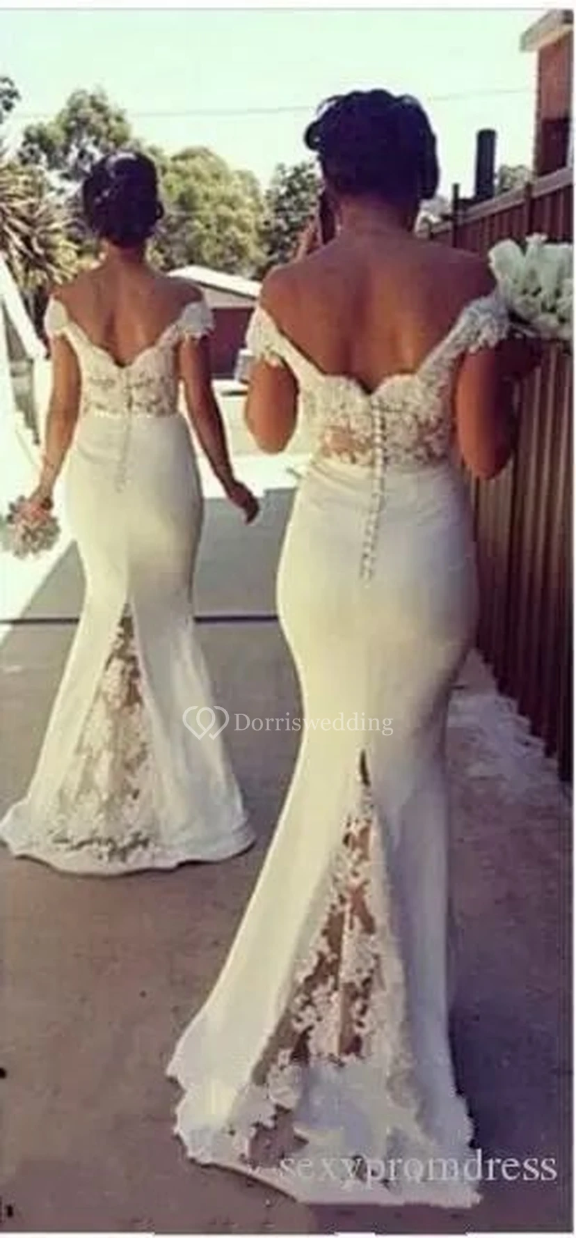 Estilos de vestidos de novia modernos de sirena, trompeta, largos hasta el suelo, escote corazón, sexys, sin mangas, con espalda descubierta y botones. view 2