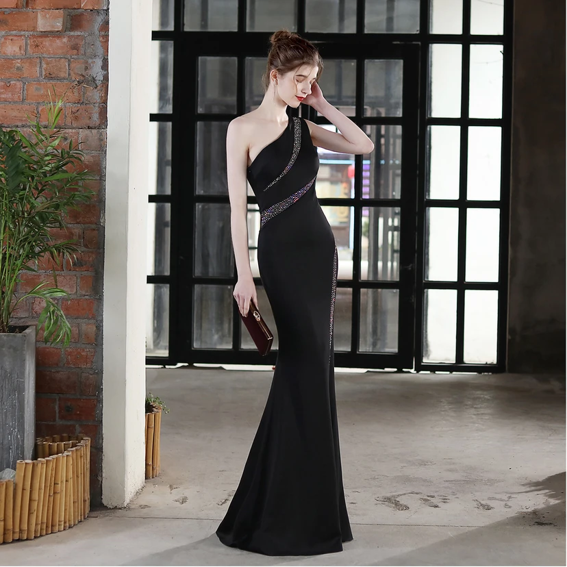 Toast Dress Bride Long One-Shoulder Thank-You Banquet Slim Fishtail Skirt Wedding Car Model Exhibition Dress video preview