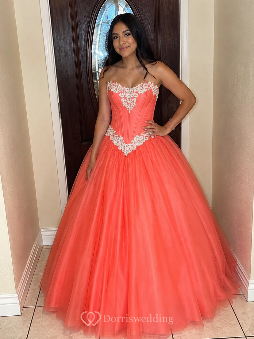 Ball Gown Floor-Length Straps Appliques Zipper Corset Back Straps Tulle Lace Dress view 9