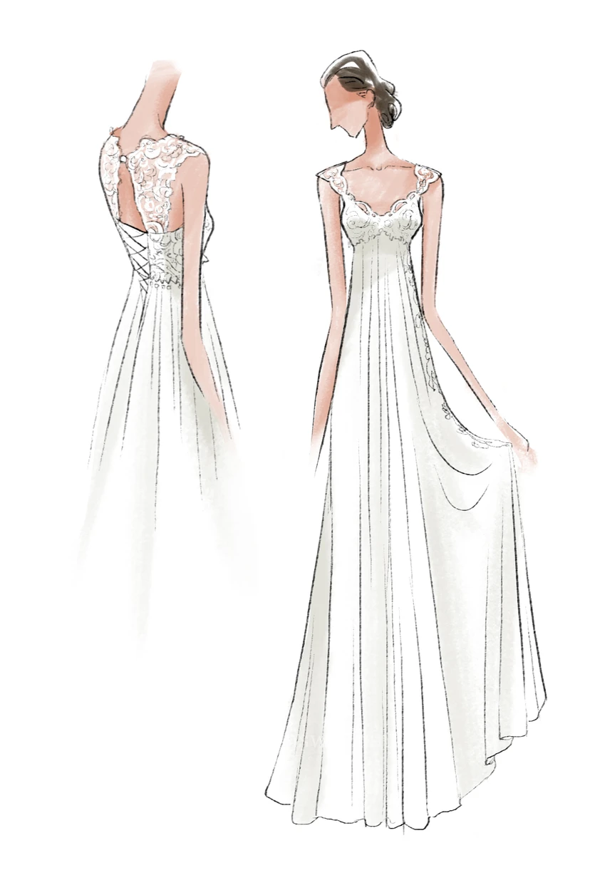 Empire Cap-Sleeve Chiffon Dress With Pleats And Appliques view 4