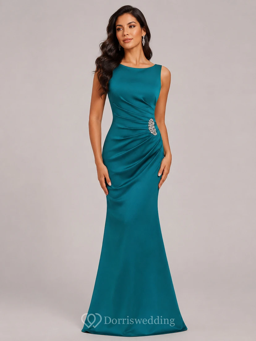 Cap-sleeved Bateau-neck Satin Gown With Beadings view 7