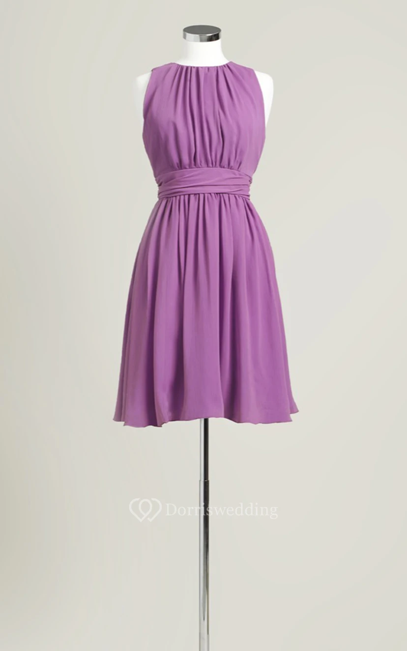 Sleeveless A-Line Short Dress With Jewel Neck view 6