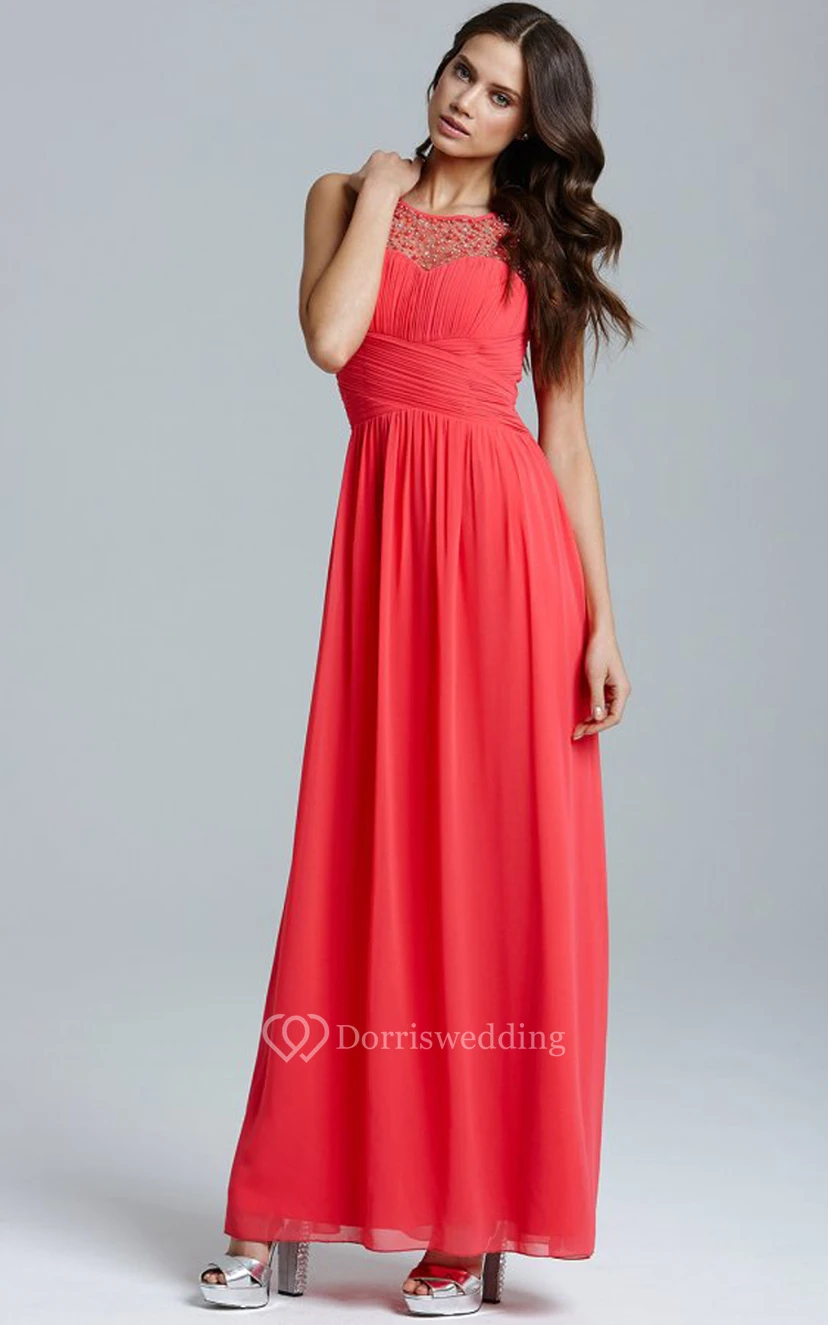Scoop Neckline Modest A-Line Gown With Squared Back view 12