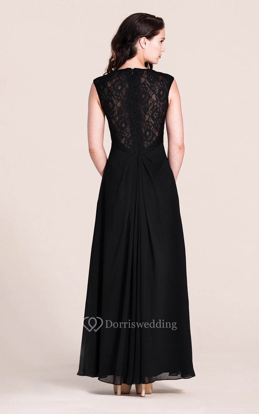 Cap-sleeved A-line Gown With Lace Bodice view 4