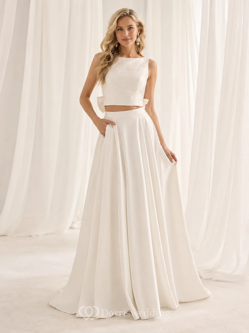 Vestido de gasa de corte A con escote barco y espalda ladeada de dos piezas