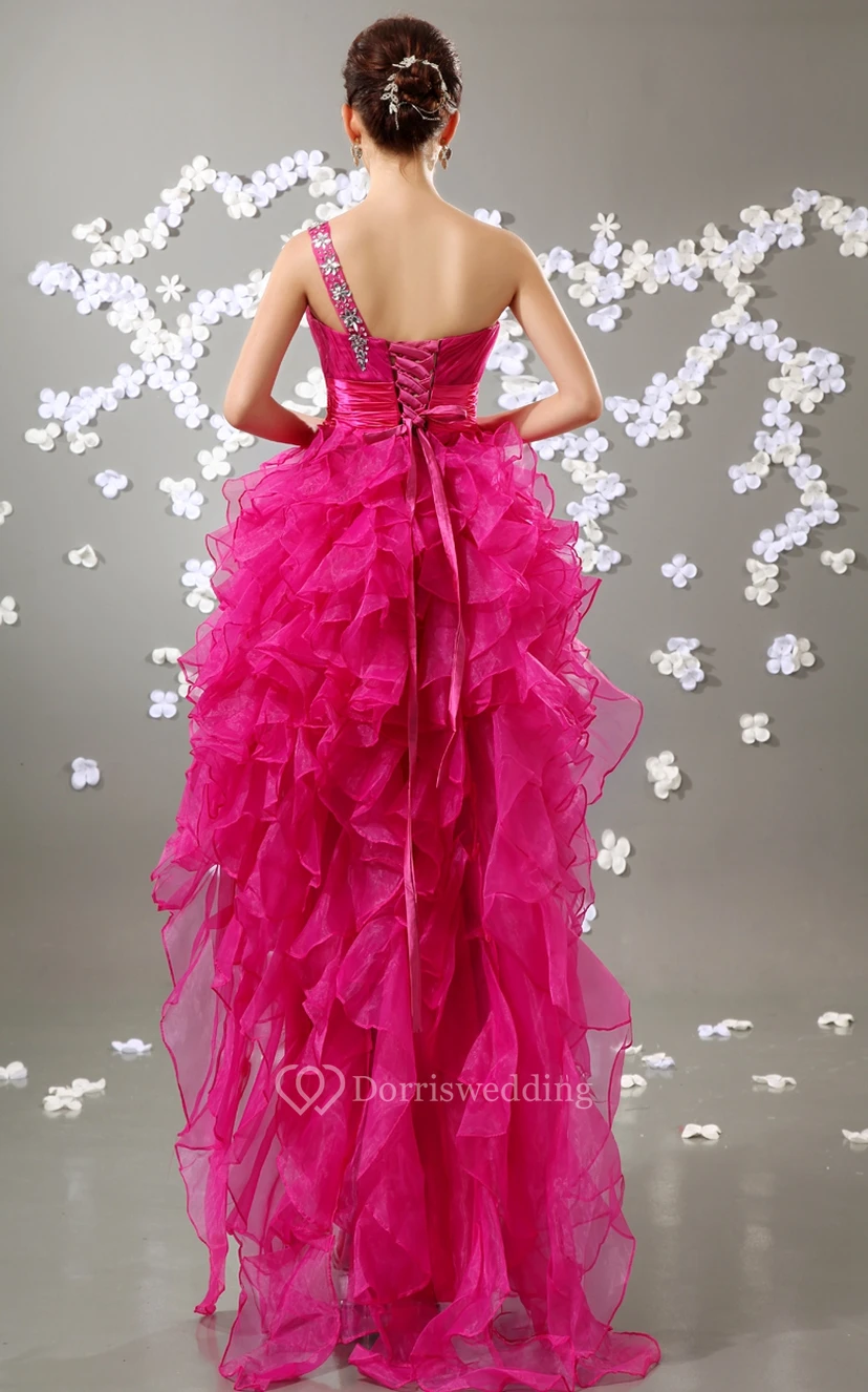 Organza High-Low Dress With Ruffled Skirt and Beading view 2