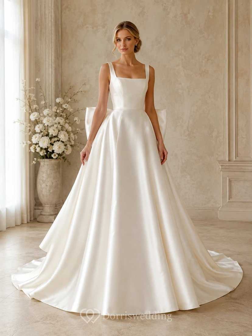 Vestido de novia formal elegante y sencillo con corte en A