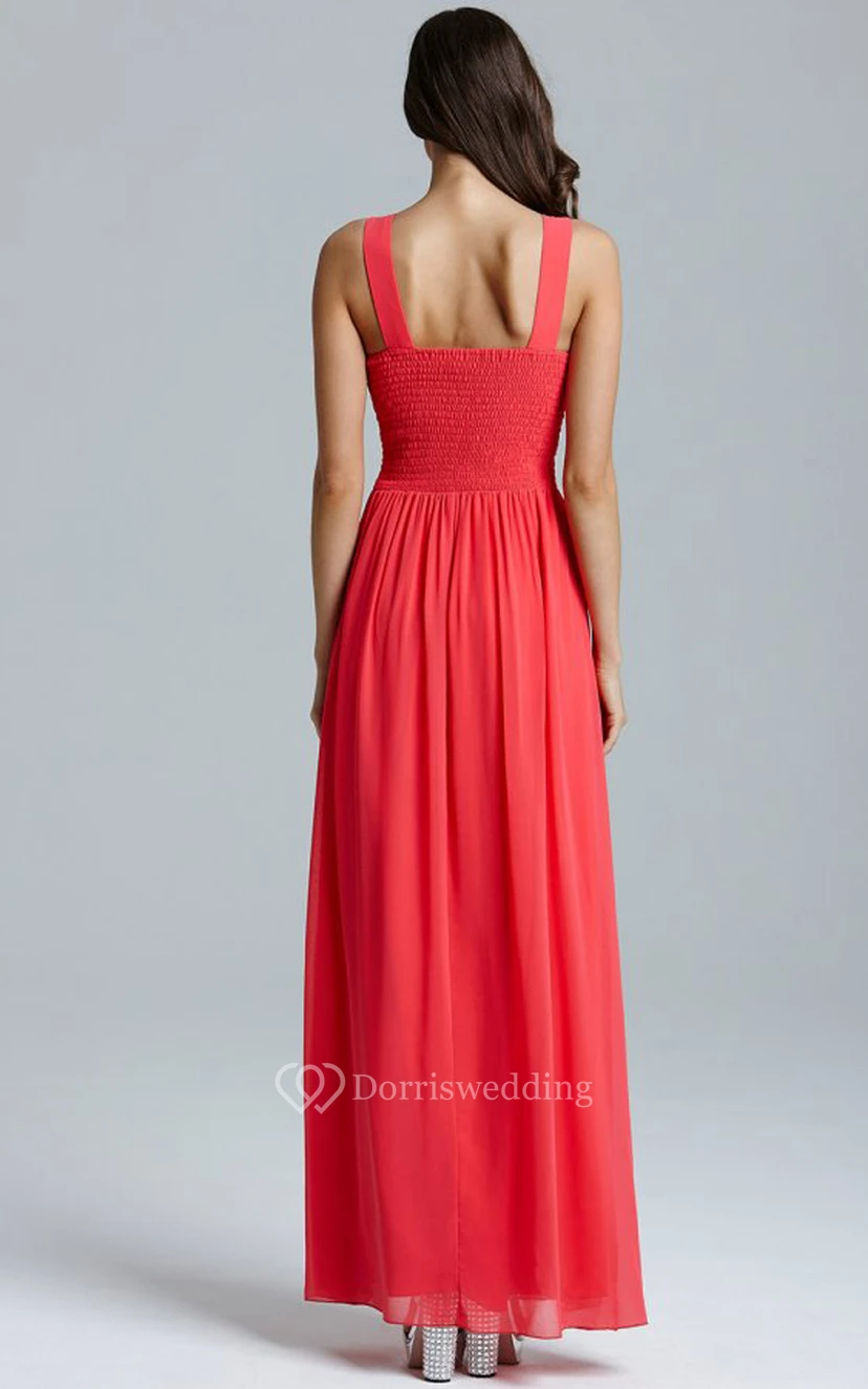 Scoop Neckline Modest A-Line Gown With Squared Back view 10