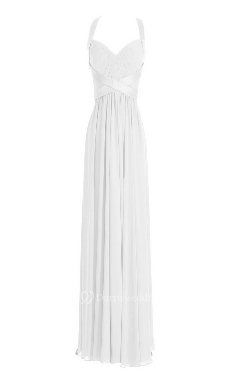 Sleeveless Empire Long Chiffon Crisscross Dress view 3