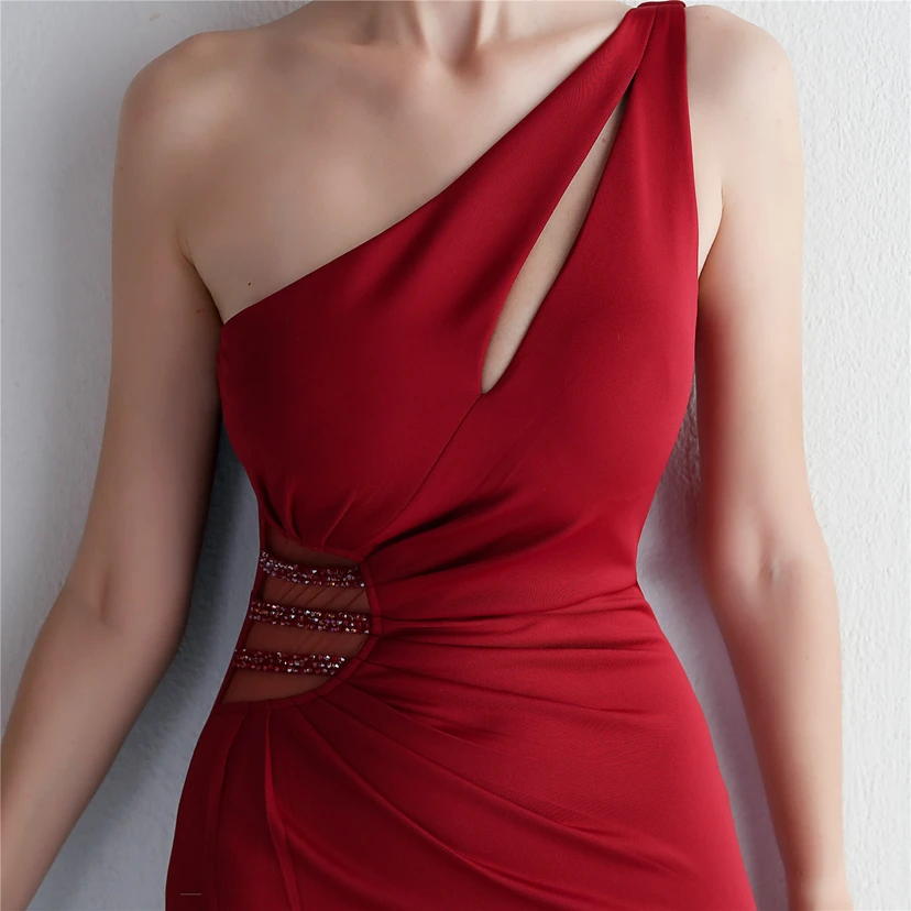 Pressing Beading Craft Toast Dress Long One Shoulder Thank You Banquet Slim Fishtail Skirt Wedding Car Model Exhibition view 53