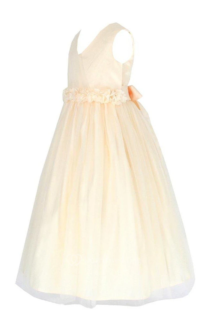 Sleeveless V-neck A-line Pleated Dress With Bow view 2