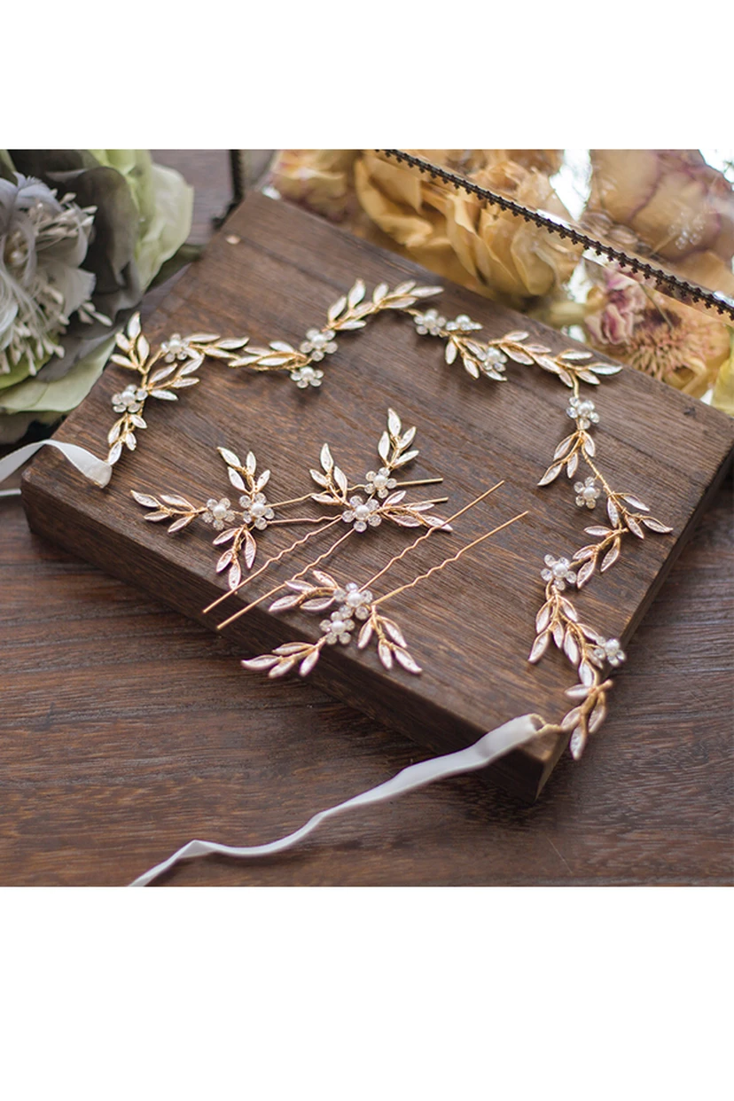 Golden Flower Headband Hairpin Hair Kit view 2