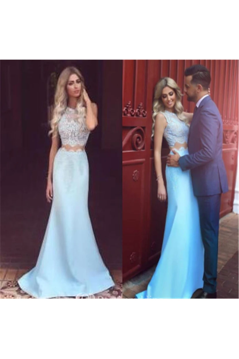 Mermaid Trumpet Satin Lace Jewel Sleeveless Zipper Illusion Dress