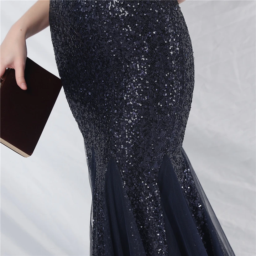 Craft Ostrich Feather Mesh Sequined Long Evening Dress view 45