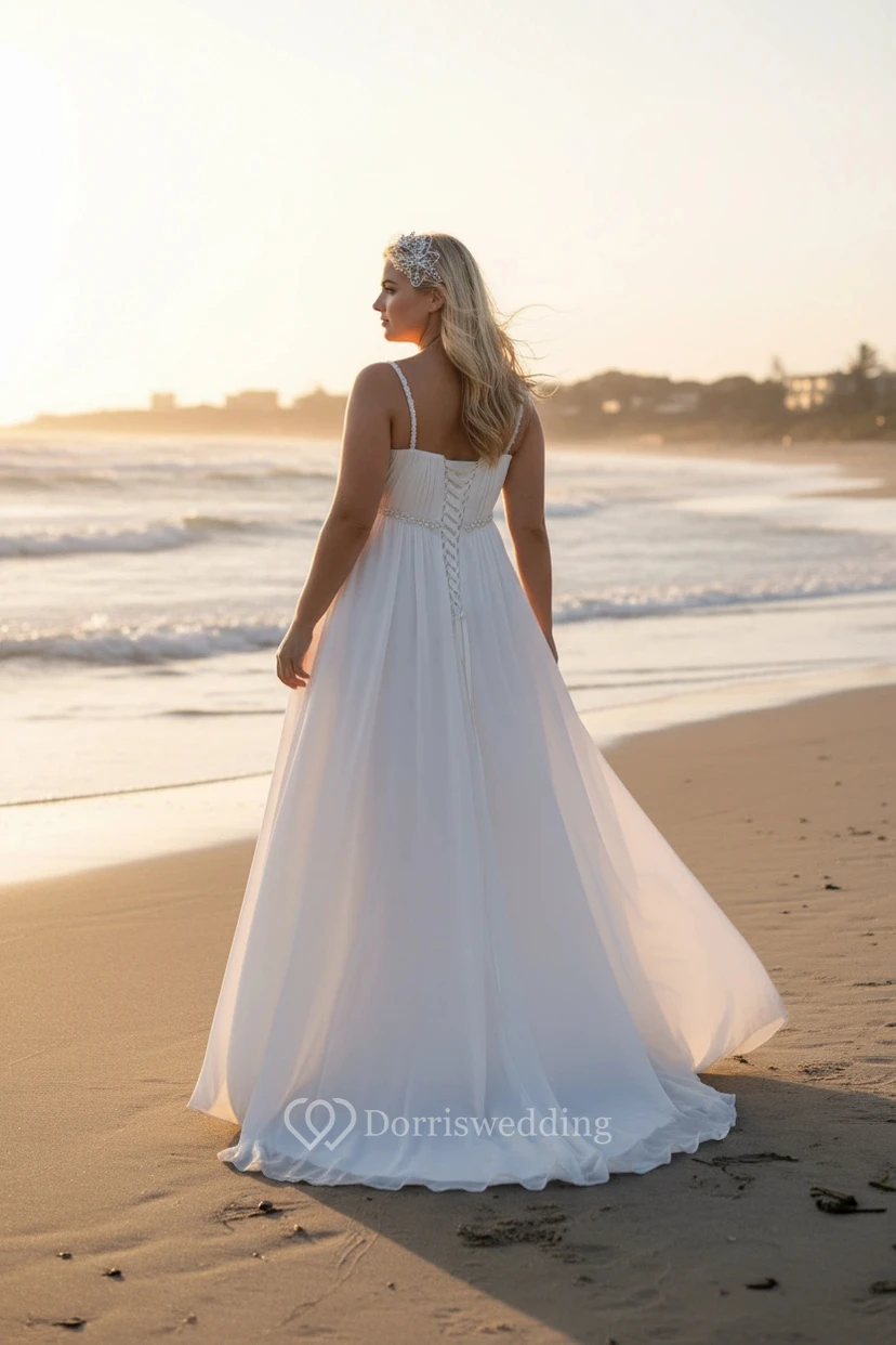 Vestido de gasa estilo imperio fluido para novias con curvas view 2