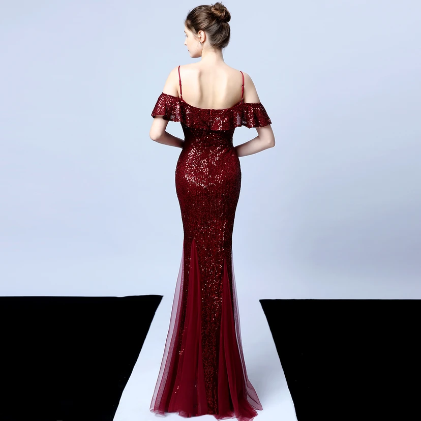 Robe de soirée élégante à franges et sequins en fil de polyester, style sirène, idéale pour un banquet ou une occasion spéciale automne. view 34
