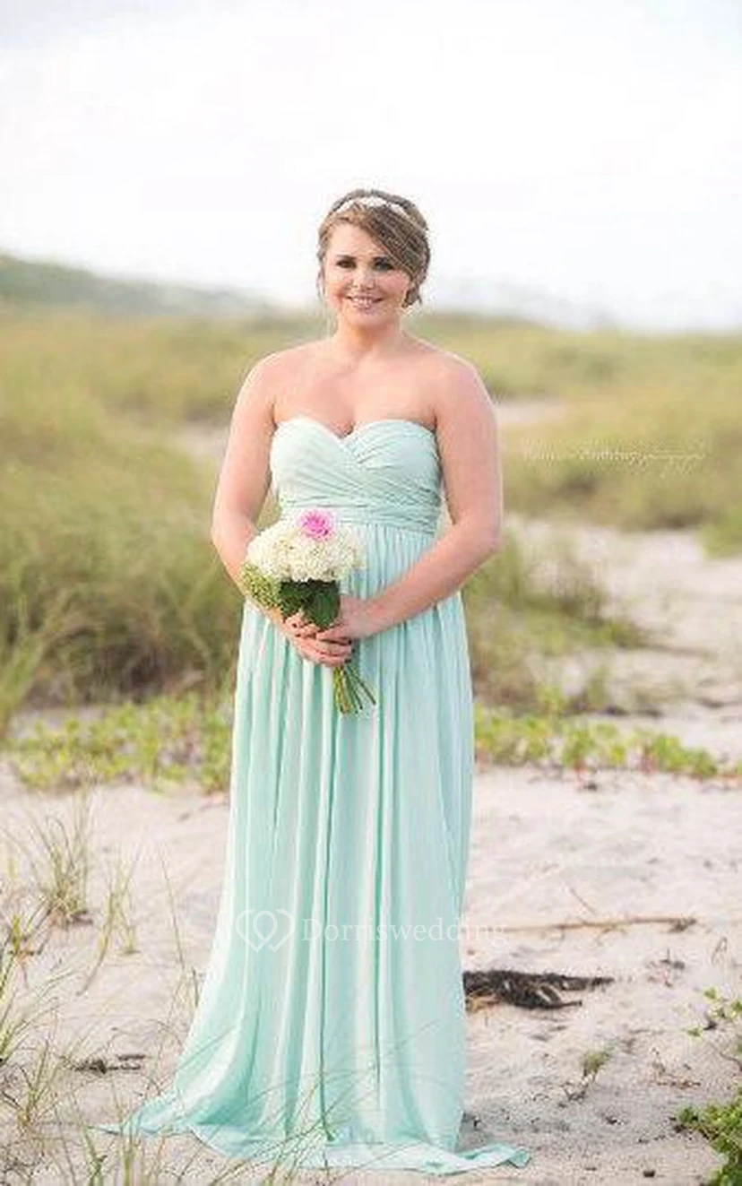 Strapless Sweetheart A-line Pleated Chiffon Long Dress With Ruching view 2
