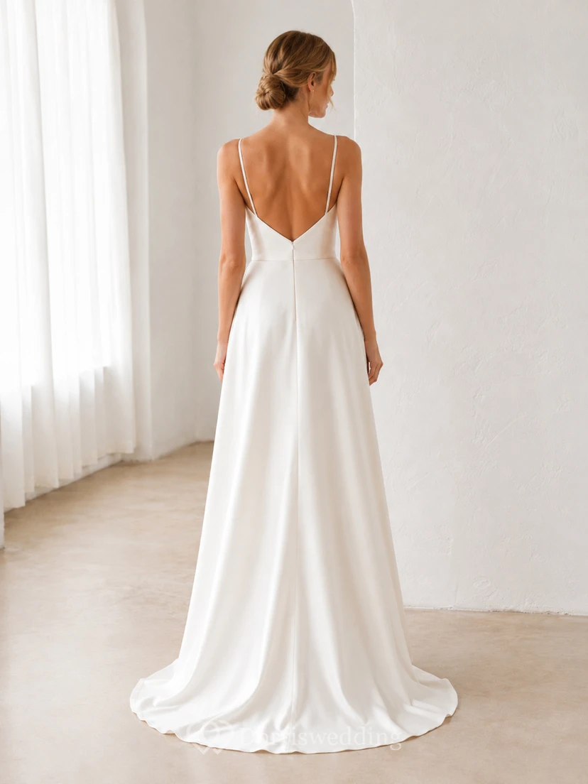 Brautkleid aus Satin, A-Linie, eckiger Ausschnitt, ärmellos, Schleppe view 2