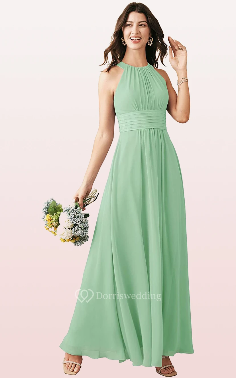 Halter A Line Sleeveless Ankle-length Chiffon Bridesmaid Dress With Ruching view 2