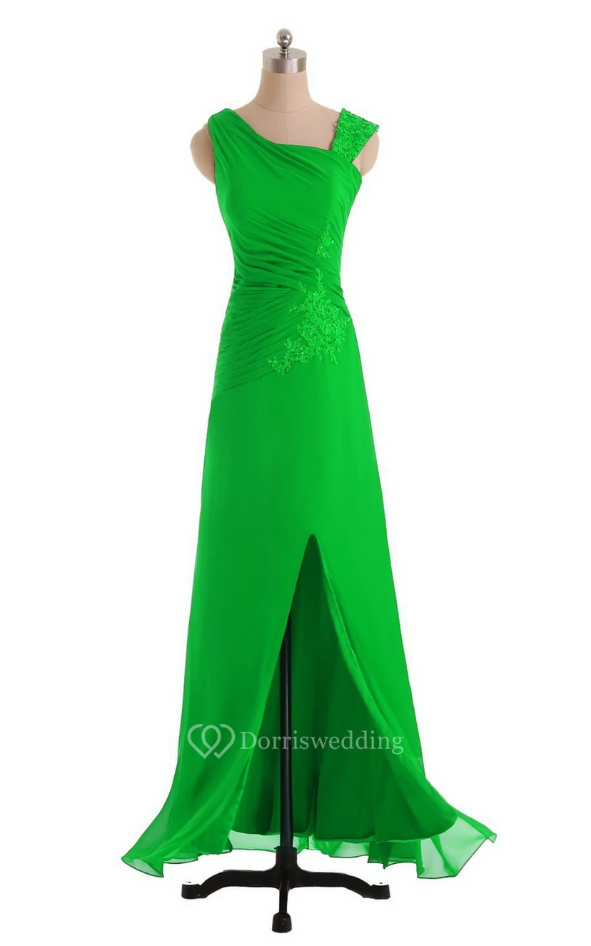 Sleeveless Chiffon Dress With Front Slit and Ruching view 5