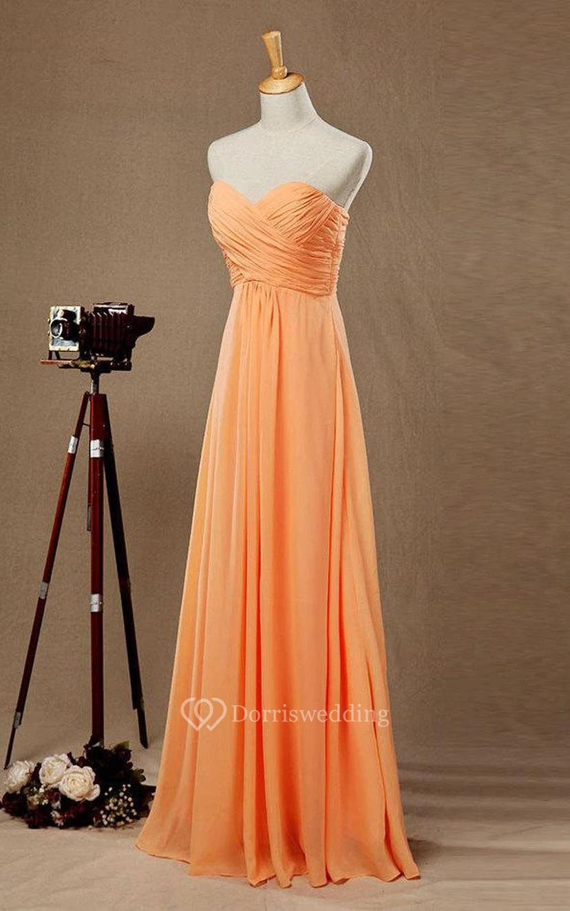 Sweetheart A-line Chiffon Long Dress With Criss Cross Bodice view 3