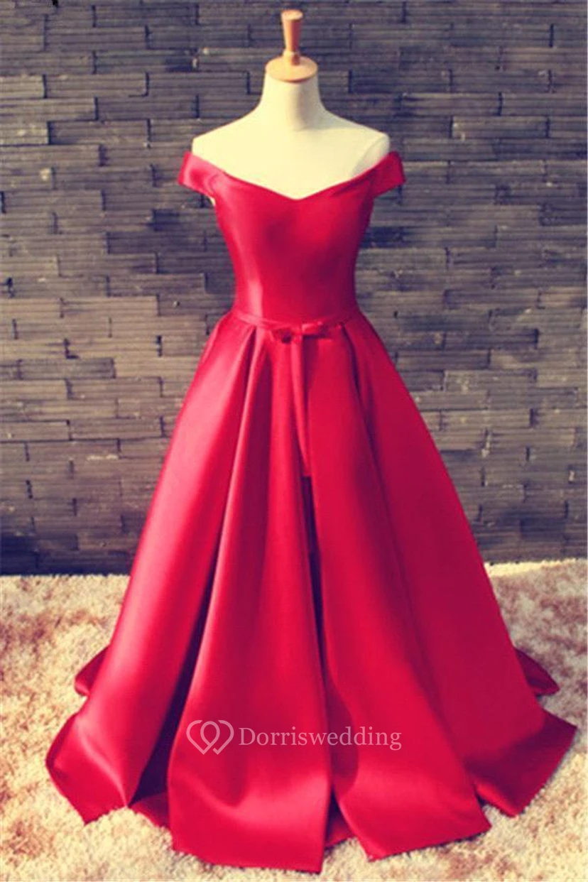 Elegantes rotes schulterfreies Ballkleid mit Schleife und Schnürung