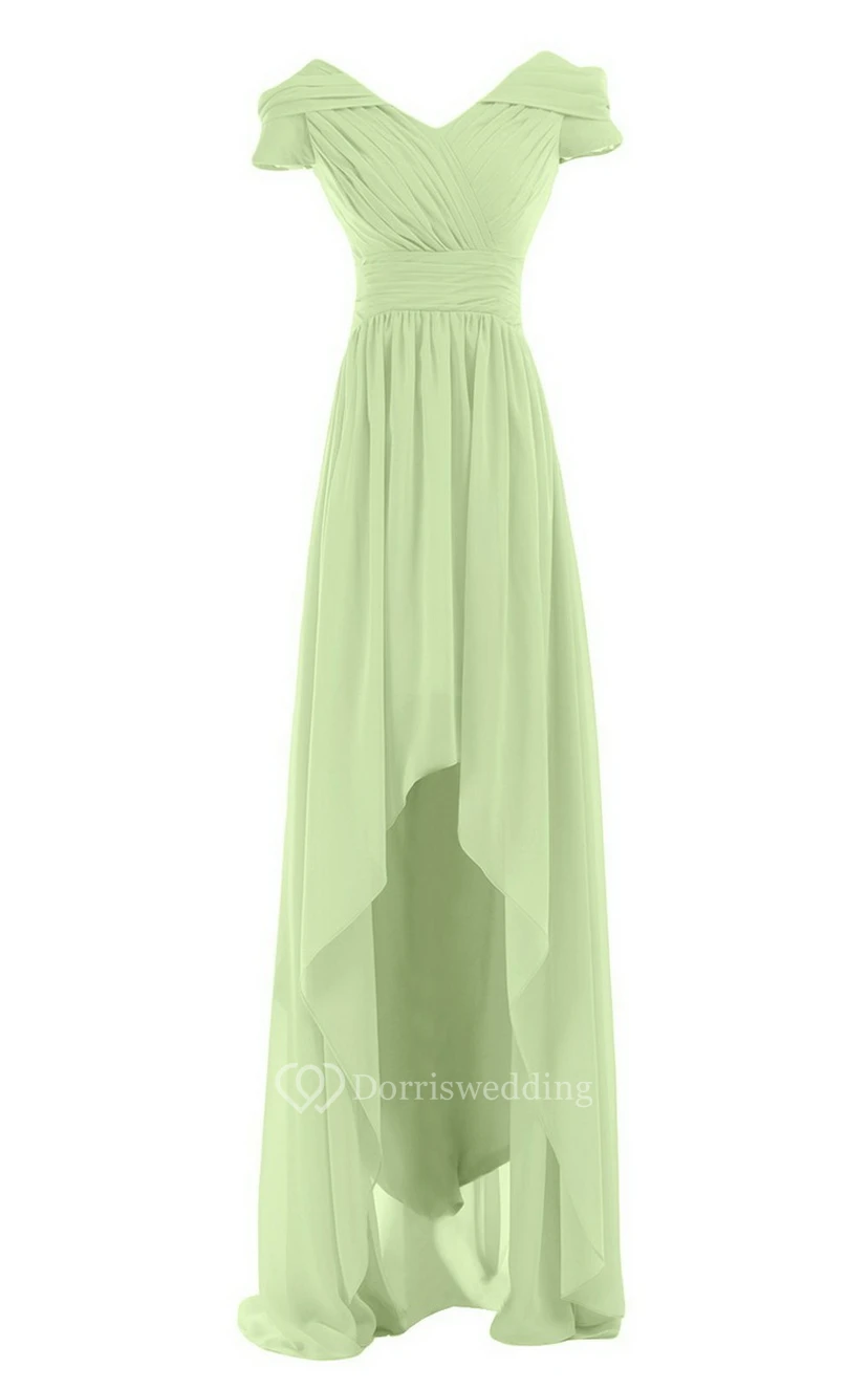 Short-sleeved Highlow Empire Ruched Chiffon Dress view 8