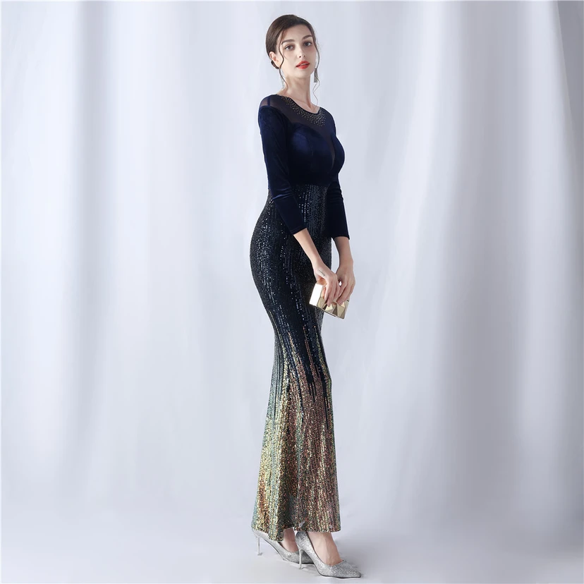 Long-Sleeved Fishtail Evening Dress High-End Atmosphere Elegant Banquet Temperament Velvet Aura Queen view 13