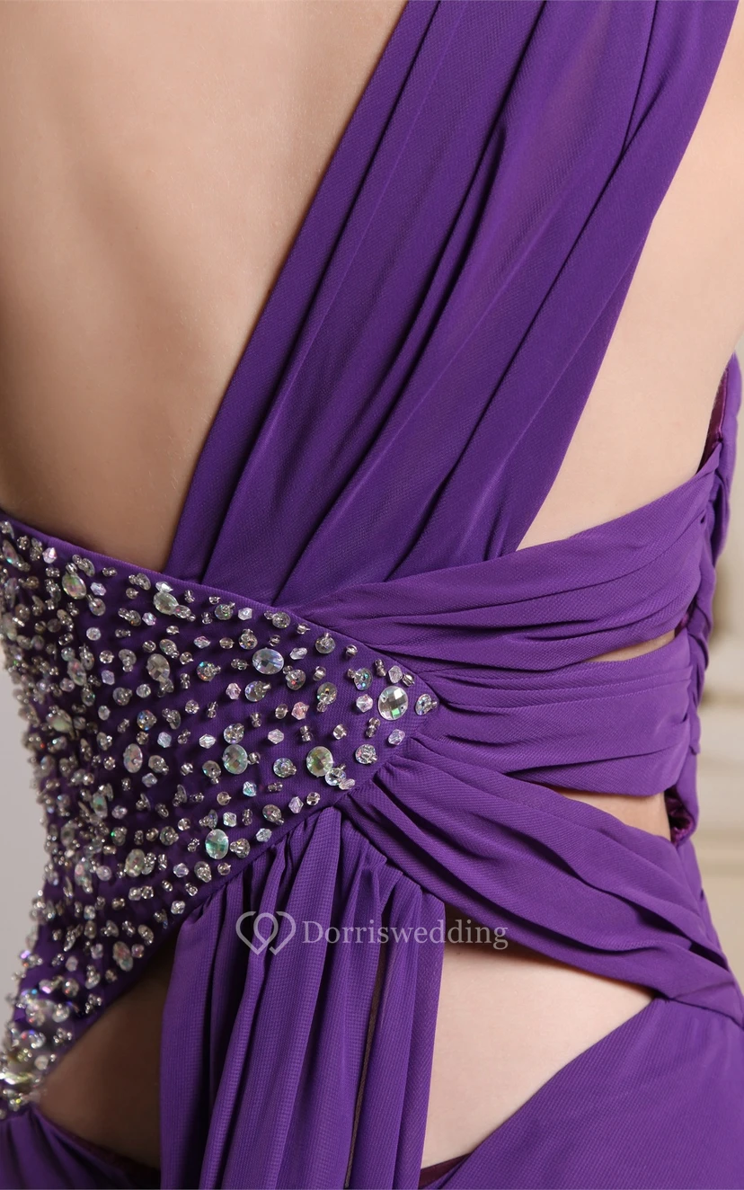 One-Shoulder Long Front-Split Side Beading and Dress With Ruching view 7