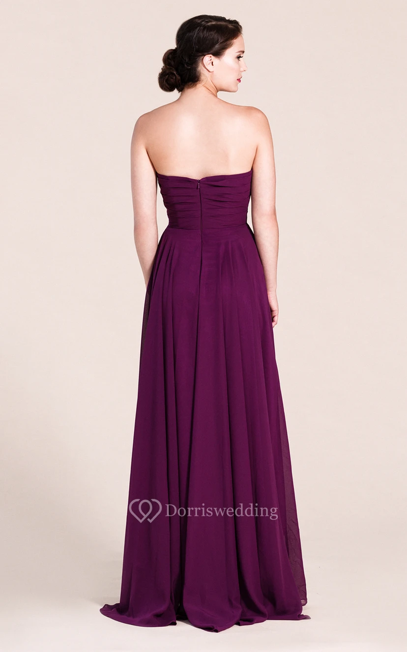 Strapless High-low Chiffon Gown With Pleats view 2