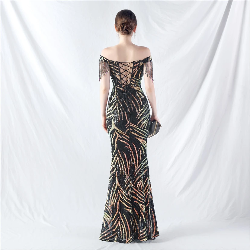 Palace Herringbone Waist Strap Heavy-Crafted Beaded High-End Evening Dress view 16