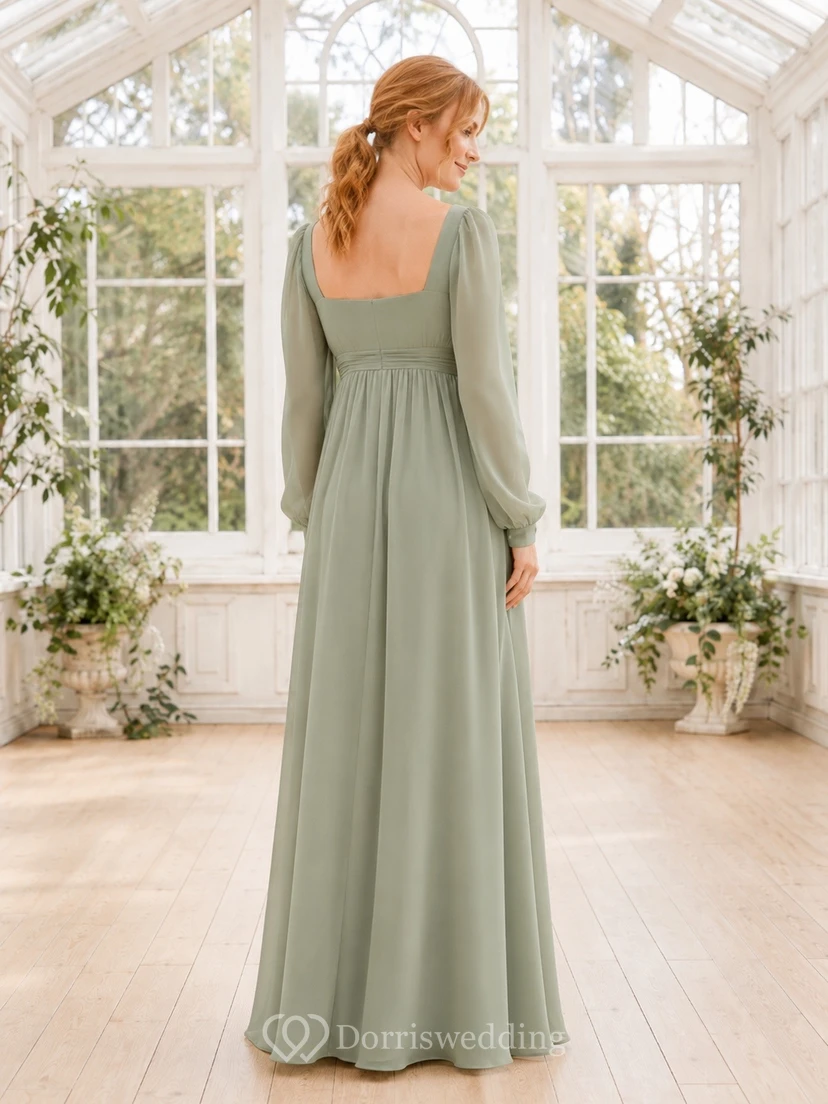 Sage Green Scoop Neck Long Sleeve Empire Maternity A-Line Maxi Dress view 2