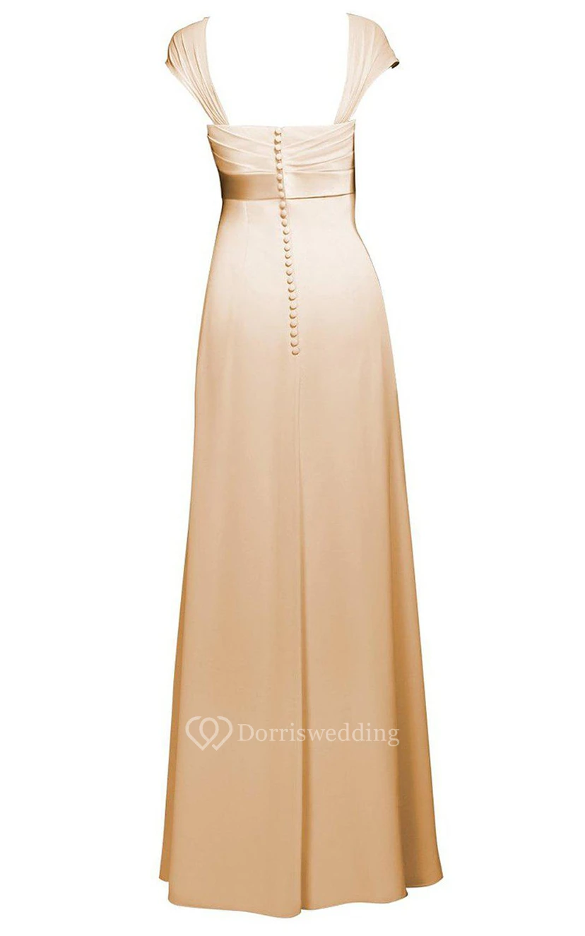 Cap-sleeved Long Pleated Gown With Empire Waist view 2