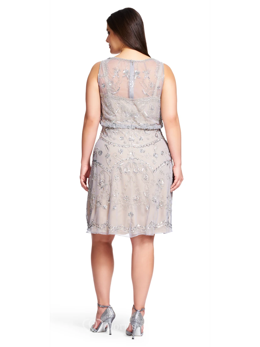 V-Neck Sleeveless Knee-Length Chiffon Plus Size Bridesmaid Dress With Sequins And Illusion view 2