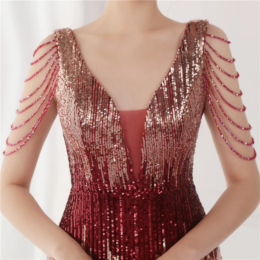 Vestido largo de lentejuelas con cola de pez, ideal para eventos, banquetes, eventos de celebridades y eventos de moda. Vestido de noche con etiqueta para modelos de automóviles. view 8