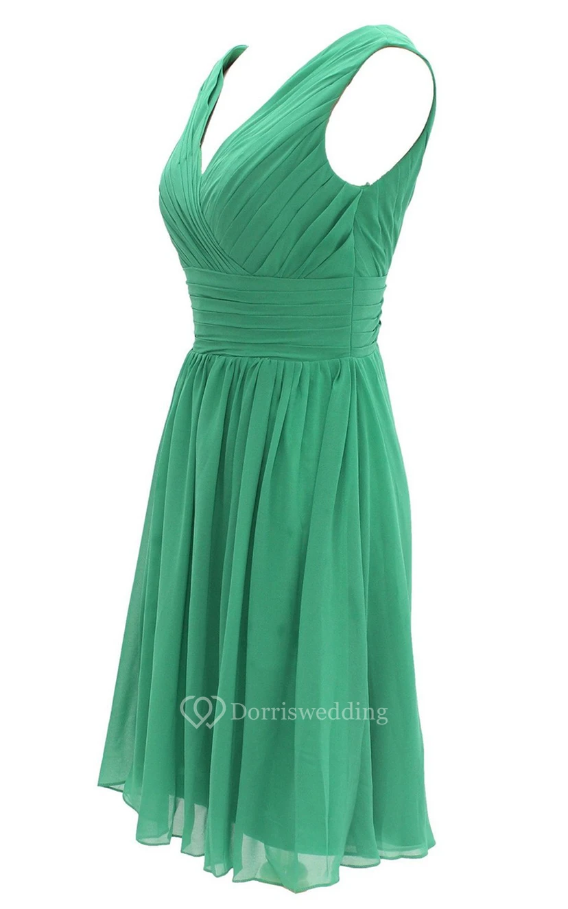 Elegant V-neckline Chiffon Dress With Basque Waist view 3